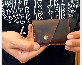 Handmade Crazy Horse Leather Card Holder: Minimalist Slim Wallet