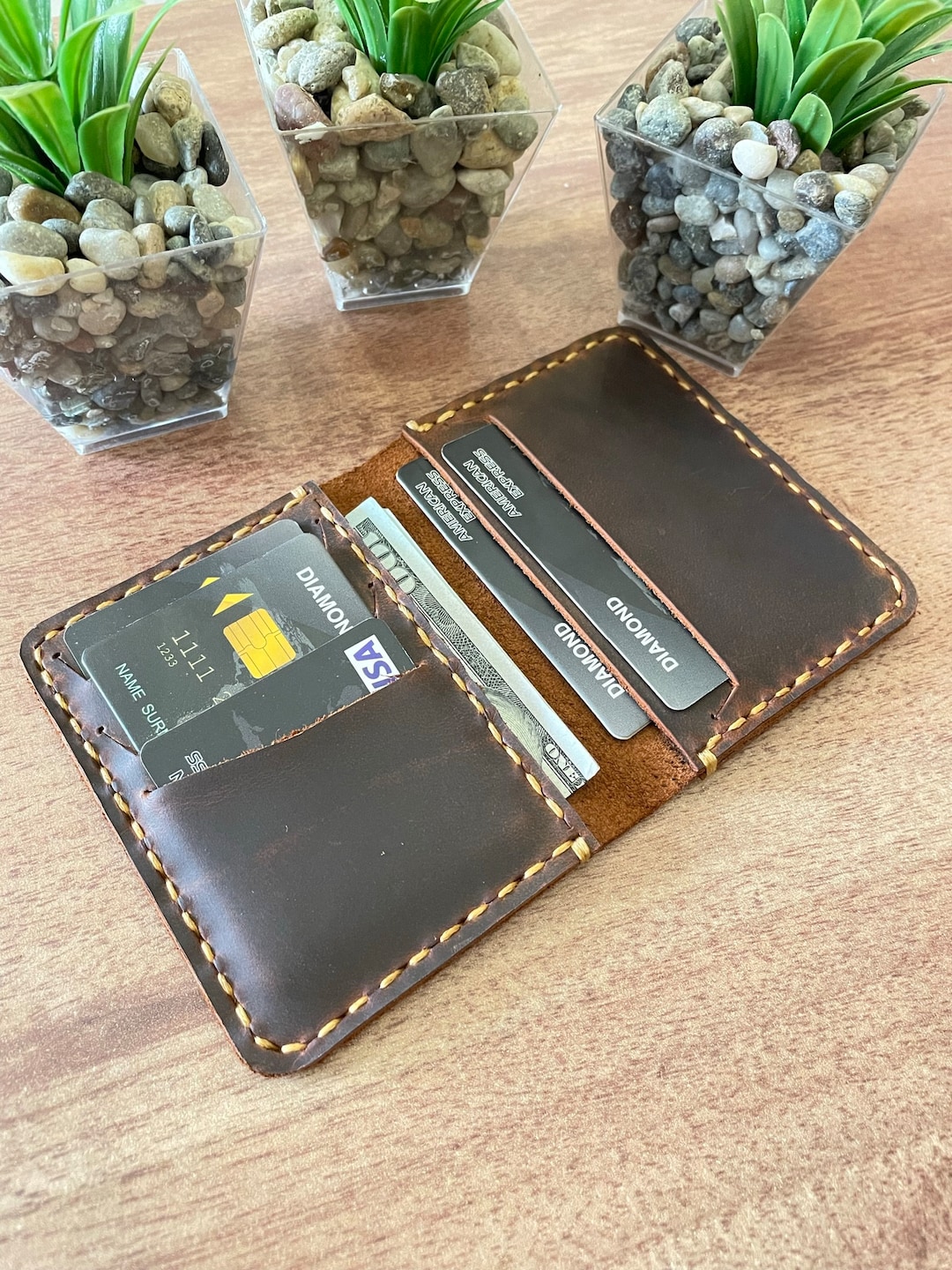 Handmade Antique Leather Slim Wallet: Personalized Minimalist Card ...