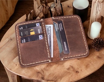 Portefeuille fin fait main avec poche frontale, portefeuille fin The Wilder, porte-cartes en cuir antique, porte-cartes personnalisé minimaliste, portefeuille skinny