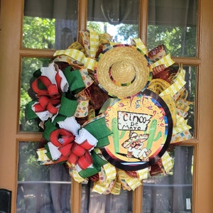 Cinco De Mayo Wreath: Sombrero Mexican Heritage Front Door Decor