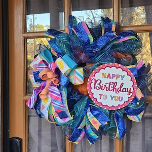 Birthday Wreath/ Happy Birthday Wreath/ Blue Wreath/ Celebration/ New Year New You/ Home Decor/ Dots/ Front Door Decor/ Pink Wreath/ Gift