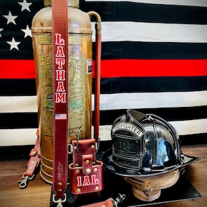 Firefighter / EMS Radio Strap & Bucket / Holster (Chestnut Leather) (Full Set) Custom Personalized