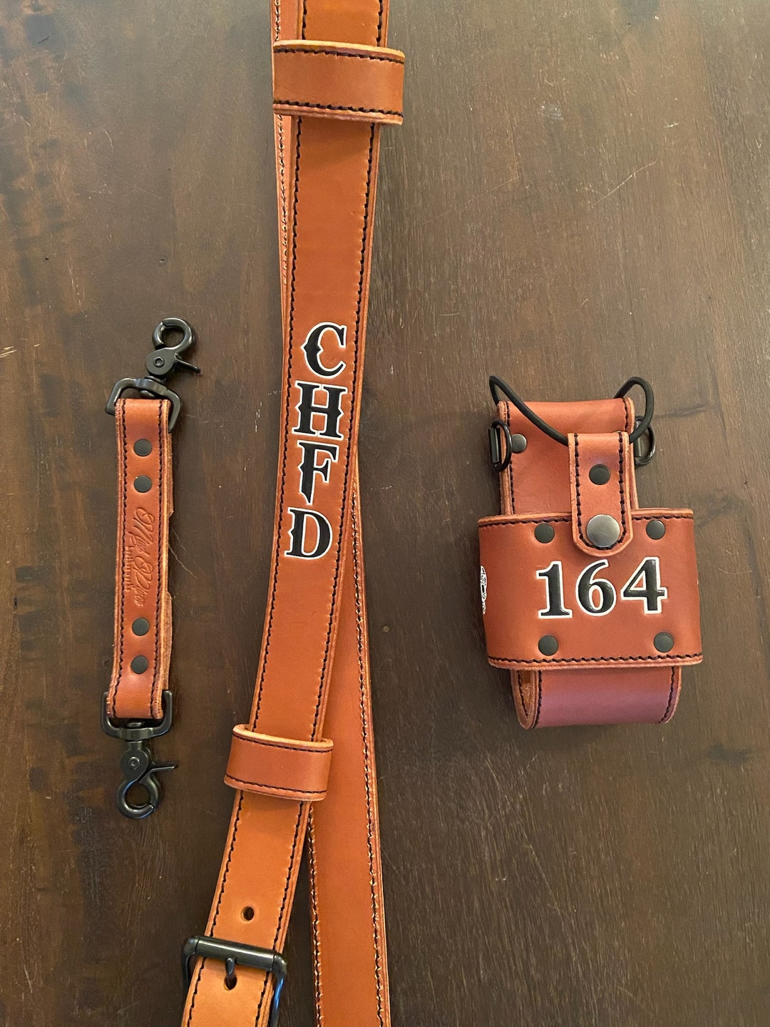 Firefighter / EMS Radio Strap & Bucket / Holster golden Brown Leather ...