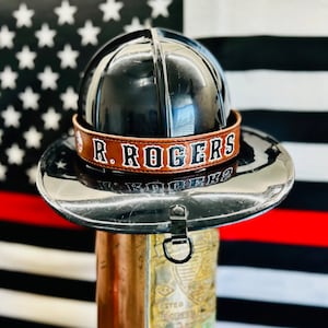 Custom Firefighter Brown Leather Helmet Band