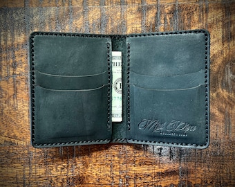Bifold Black Leather Wallet w/Vertical Pockets