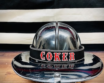 Personalized Firefighter Black Leather Helmet Band