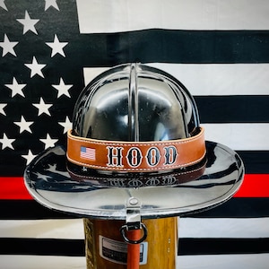 Personalized Firefighter Golden Brown Leather Helmet Band