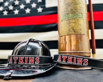 Custom Firefighter Black Leather Helmet Band