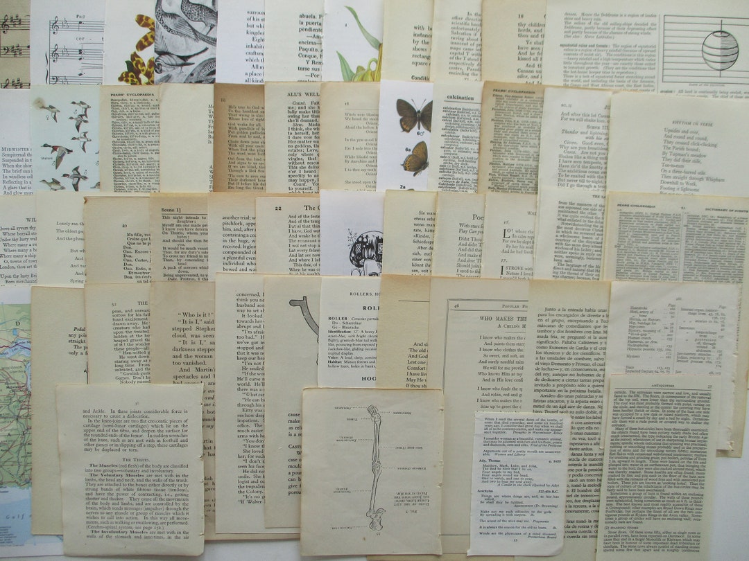 Vintage Book Pages Ephemera 2 50 Single Sheets for Junk Journal ...