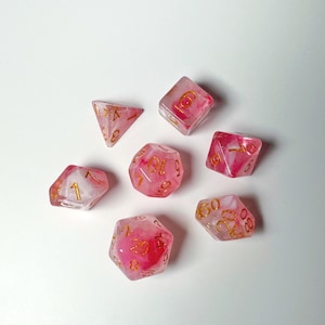 Pink Princess Dice for Dungeons and Dragons | DnD Dice | TTRPG Dice | D&D Dice | Gift | Pixie | Fairy | 7 Polyhedral Dice