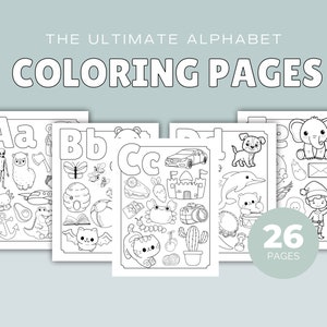 26 Printable Alphabet Cute Coloring Pages Worksheets for Kids: Preschool - Kindergarten - Homeschool PDF