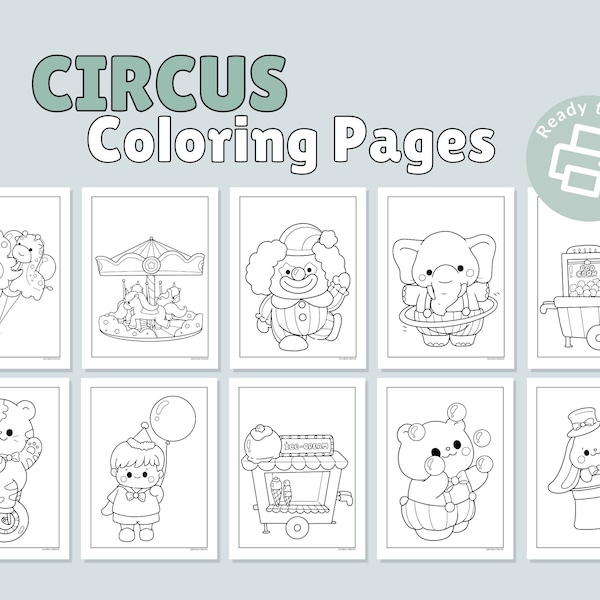 Circus Cute Coloring Pages for Kids: Preschool - Kindergarten - Homeschool PDF - Printable Digital Download for Home and Classroom Use