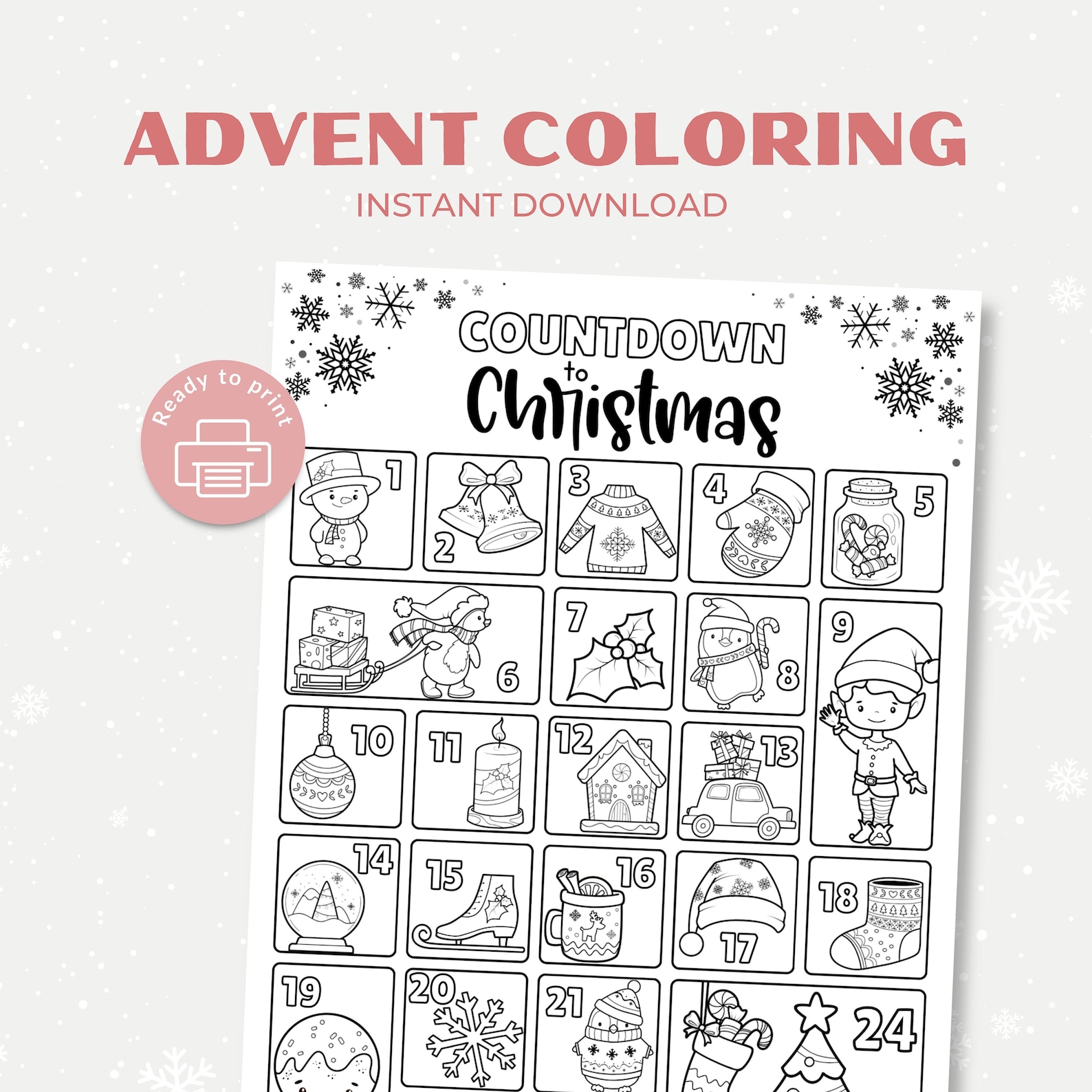 Advent Calendar Coloring Page Printable Countdown to Christmas ...