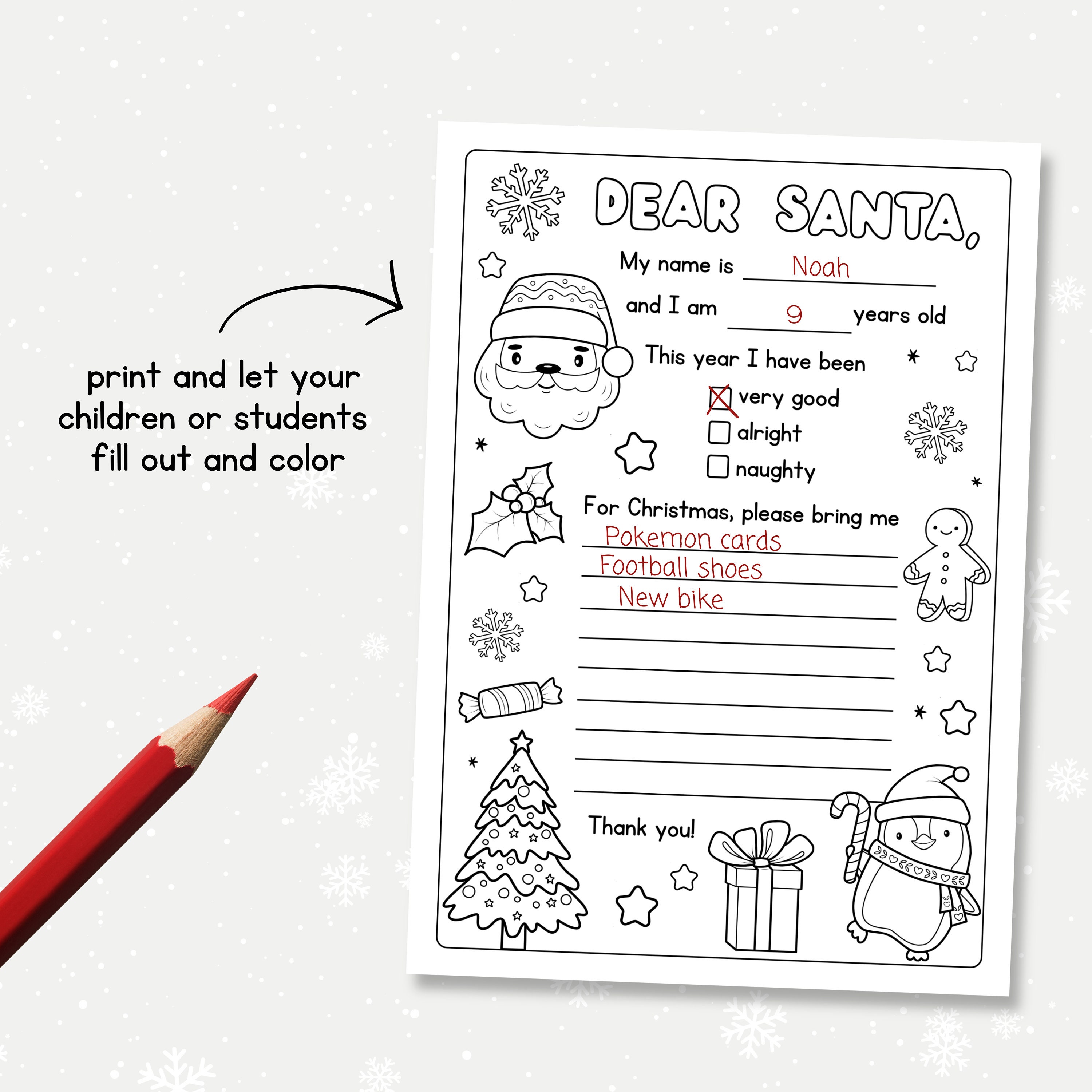 Letter to Santa Coloring Page Printable Dear Santa Letter Christmas ...