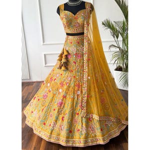 Yellow Lehenga Choli: Embroidered Indian Wedding Bridal Dress