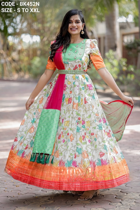 Buy Girl's Banarasi Silk Model Maxi Long Dress for Girls Traditional Full  Length Anarkali Long Frock for Kids Fullstitched Gown Online In India At  Discounted Prices