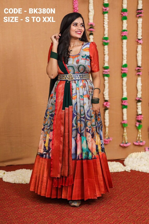 Buy HALFSAREE STUDIO Blue and Red Zariwork Banarasi Silk Gown Online at  Best Prices in India - JioMart.