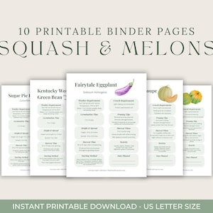 Squash and Melons Garden Guide Printable Bundle | Plant Care Insert for Binder