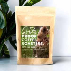100% Certified Organic Bearhug Blend coffee | beans fresh roasted in Brooklyn NYC | dark roast coffee by PROOF Coffee Roasters, a family co.