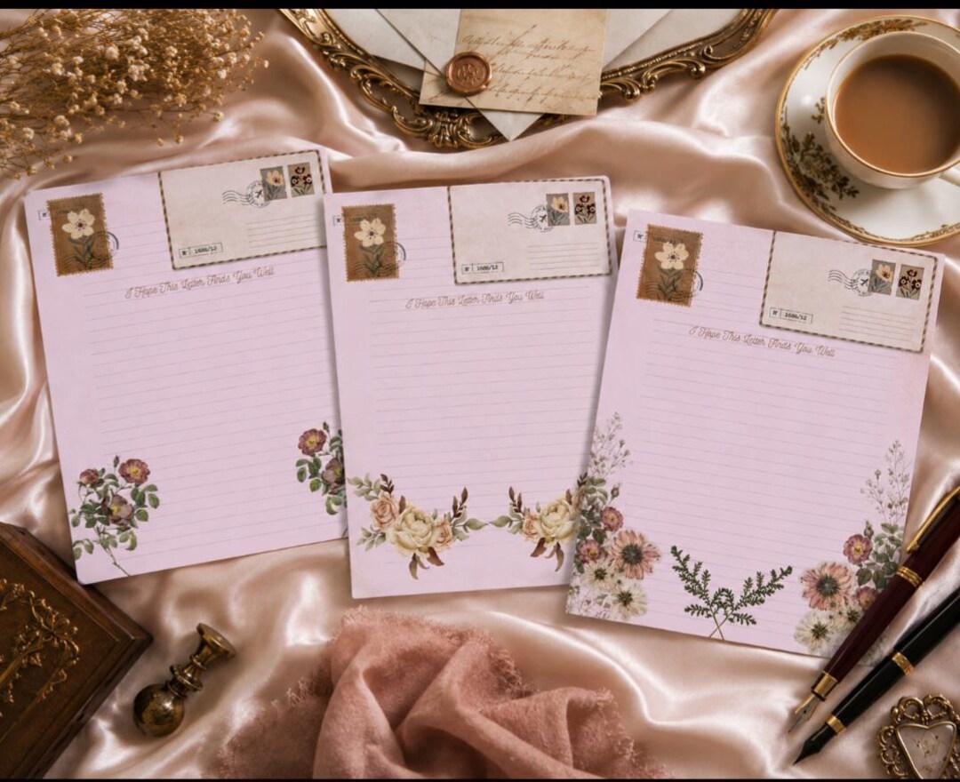 Pink Vintage Floral Stationery Bundle - Etsy