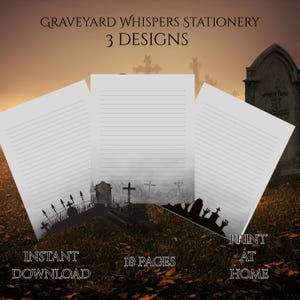Graveyard Stationery Set, Gothic Writing Paper, Spooky Designs (Digital Download)