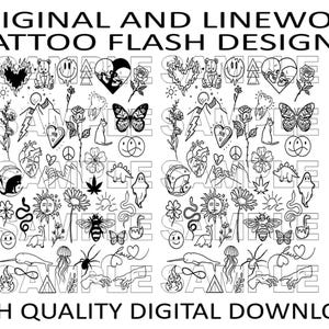 40+ Tattoo Flash Sheet | Stencil Ready Designs | Original Linework | Digital Download