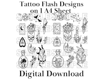 Tattoo Flash Designs: Original Linework Stencil Sheet (Digital Download)