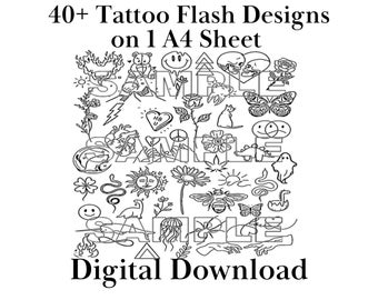 Tattoo Flash Sheet: 40+ Stencil Designs (Digital Download)