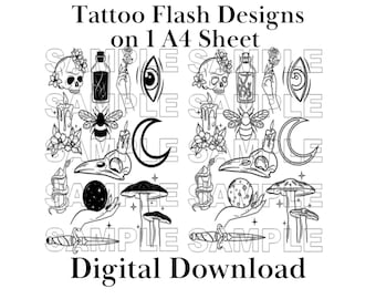 Tattoo Flash Designs: Stencil Ready Linework (Digital Download)