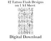42 Designs Tattoo Flash Sheet | Stencil Ready Designs | Original Linework | Digital Download