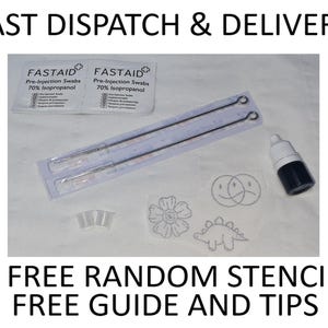 DIY Stick and Poke Tattoo Kit: Needles, Black Ink, Stencils + Guide