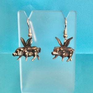 Flying Pig Earrings, White Bronze with Sterling Silver Earwires, Fun Gifts, Fun Earrings, Whimsical Earrings, Dangle Earring, Delightful Fun