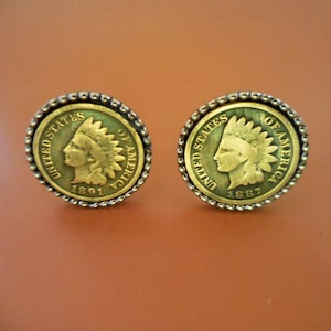 Indian Head Penny Cuff Links, White Bronze, Original Coins, Whimsical Jewelry, Fathers Day Gifts, Unisex Gifts, Coin Jewelry, Fun Gifts