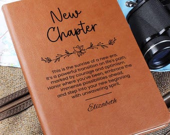 New Chapter Engraved Journal, Personalized Vegan Leather Notebook, New Beginning, Custom Diary, Inspirational Retirement