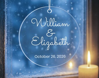 Personalized Wedding Date Ornament, Custom Name Acrylic Couple Decor, Engagement Anniversary Gift, Mr. & Mrs. Keepsake
