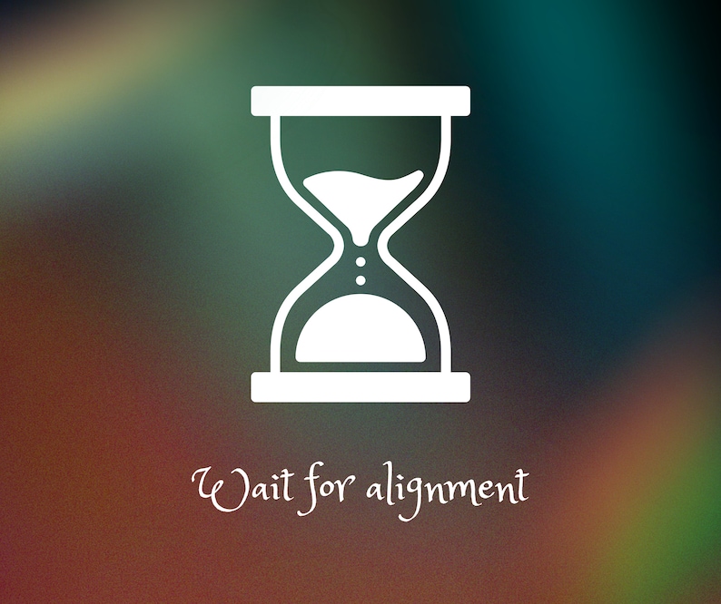 Pode incluir: &Iacute;cone de ampulheta branco em um fundo desfocado com o texto "Wait for alignment".