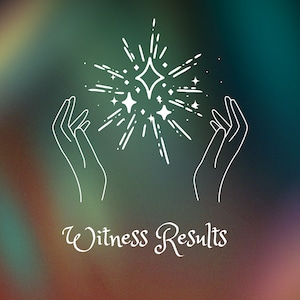 Pode incluir: Duas m&atilde;os erguidas em dire&ccedil;&atilde;o a um clar&atilde;o de estrelas branco com o texto "Witness Results" abaixo.