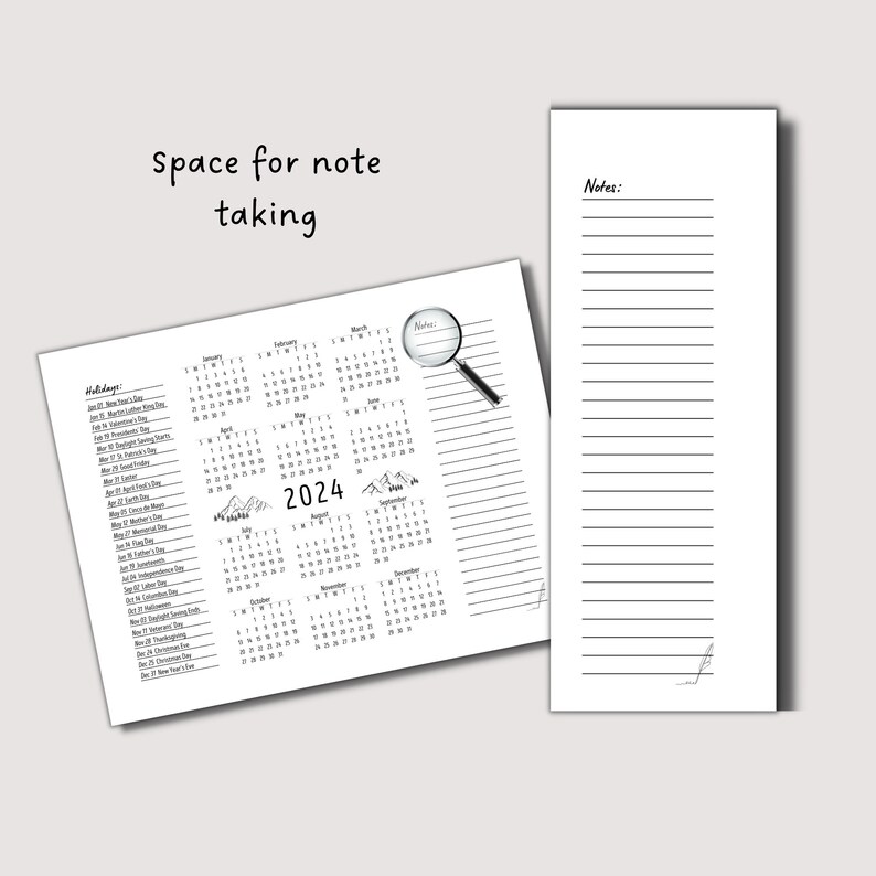 2025 Calendar Printable Year at a Glance Mountains Calendar Etsy UK