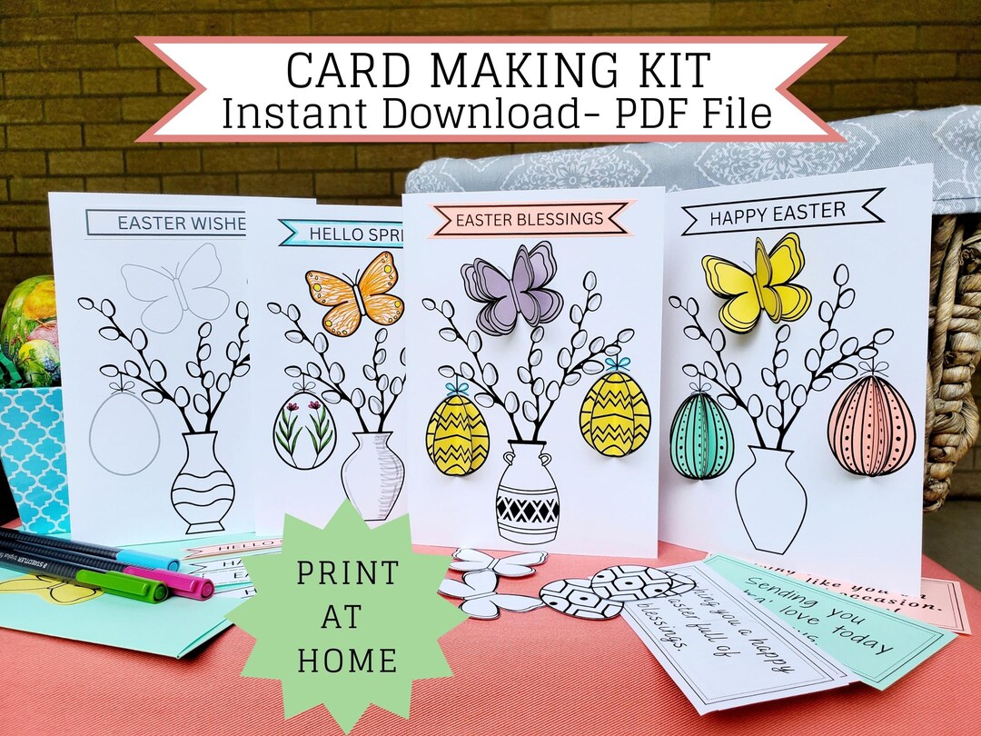 Printable Popup Card Making Kit, Easter Card Set 3D for Adults and Kids, Easter Card Templates