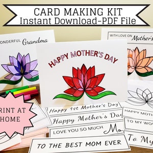 3D Lotusblume druckbare Karte Kit, Muttertag Papier Handwerk, Ausmalkarten Geschenke für Mama, Großmutter, Tante, Schwester, pdf digitaler Download