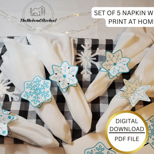 Snowflake Napkin Wrap, Table Decor, Last-Minute Holiday Decor, Wedding Winter Decor, Printable Napkin Ring, Winter Wonderland, Holiday Party