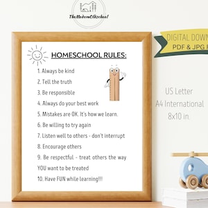 Homeschool Rules Printable, Homeschool Room Decor, Homeschool Wall Art, Homeschool Sign, Homeschool Poster, Digital Download, A4, US Letter