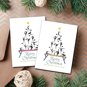 Frohe Weihnachten und glückliches neues Jahr Turnkarte zum Ausdrucken, Weihnachtskarte für Turncoach, Last Minute Karte für Turnerin, Klappkarte