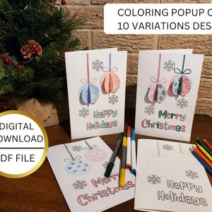 Cartão de Natal para impressão DIY, cartão de boas festas, cartão de Natal para colorir, atividade infantil de Natal, presente de Natal, cartão pop-up de férias, PDF