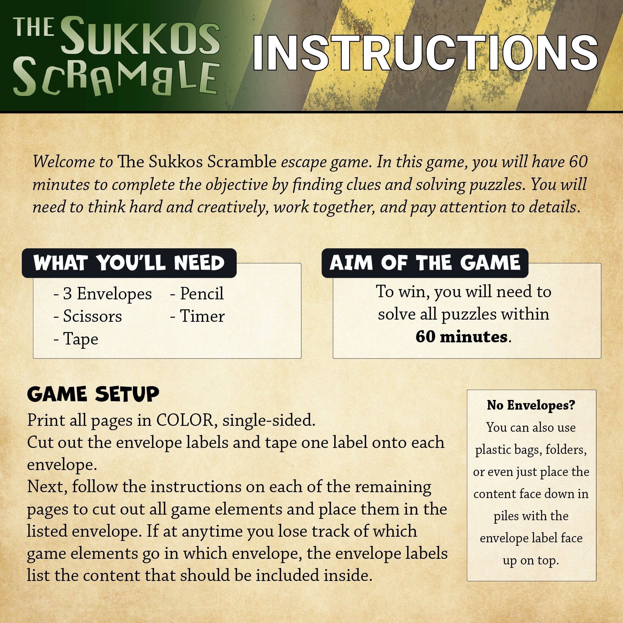 A Sukkot / Sukkos themed Escape the Room Game for Teens and Adults