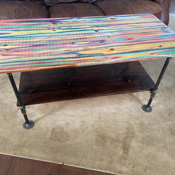 Custom Handmade Multicolor Rainbow Stained Colorful WoodTable