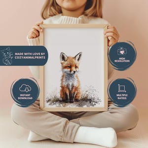 Arte de pared de zorro / Zorro imprimible / Arte de pared minimalista / Arte de pared para guardería / Arte de pared con acuarela / Linda decoración de pared para habitación de niñas o niños