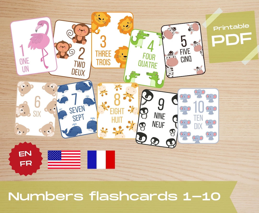 Printable Kid’s Numbers Flashcards 1 to 10, English-french - Etsy