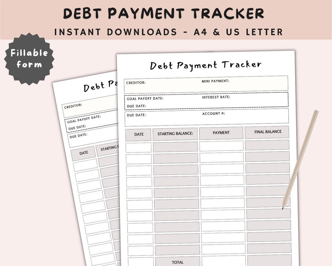 Debt Payment Tracker, Fillable Debt Payoff Tracker, Printable Download ...