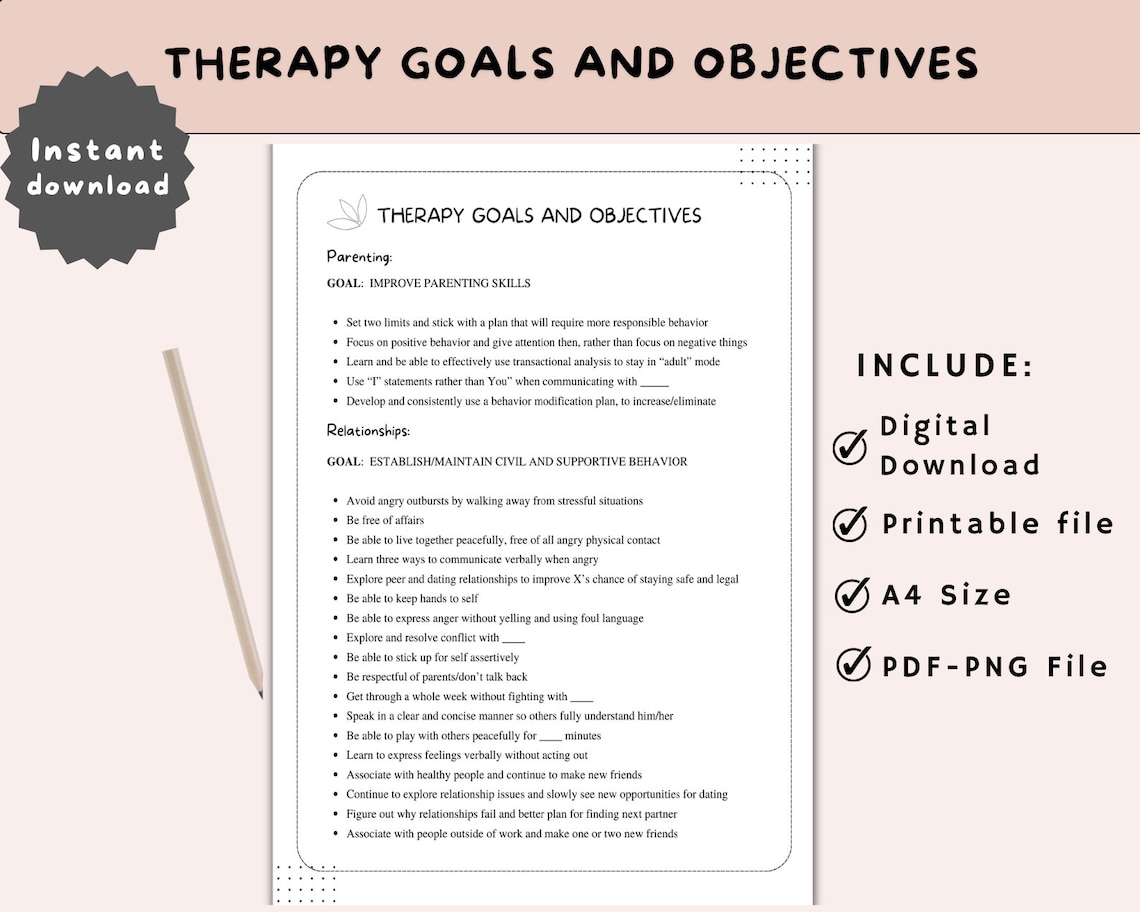 Therapy Goals & Objectives, Therapist Tool for Goal Setting